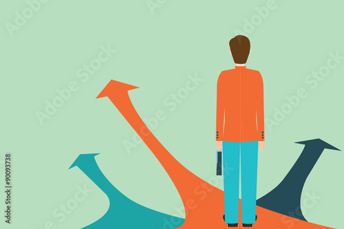 Businessman standing on the arrow with many directions ways,Choi