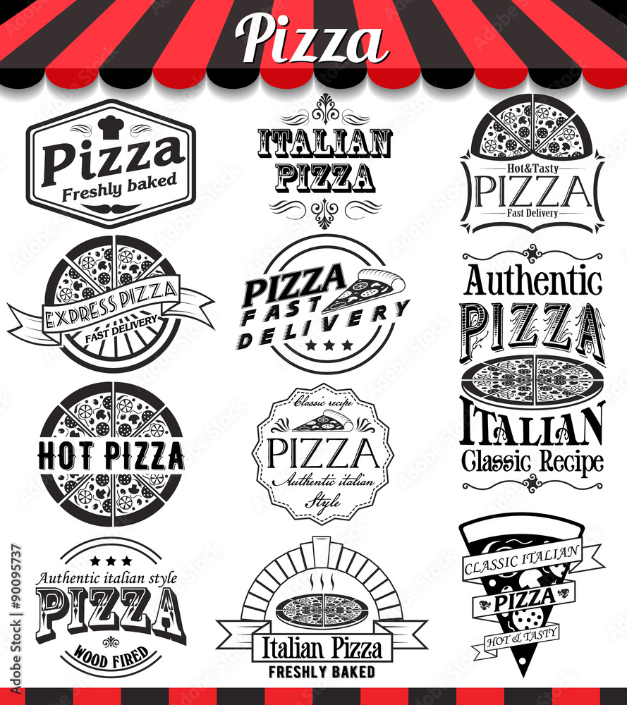 Vector pizza badges stickers and labels food set. Vector pizza badges stickers and labels food set.