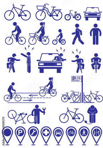 Vector set pictograms bicycle infrastructure icons.