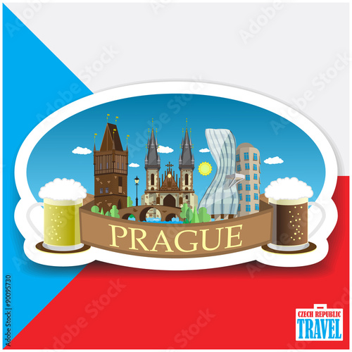 Prague cityscape landmarks. Flat design vector illustration.