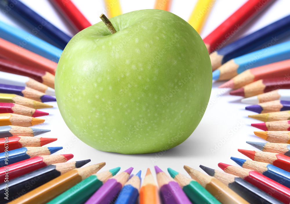 Naklejka premium School supplies and apple.