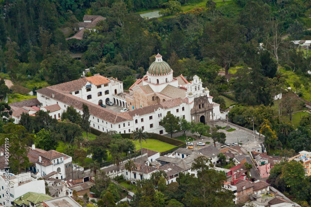 Aerial photo of Guapulo Church in Quito, Ecuador