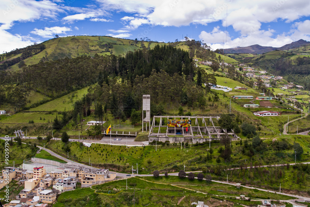 Aerial photo of hillside constructions in Quito, Ecuador