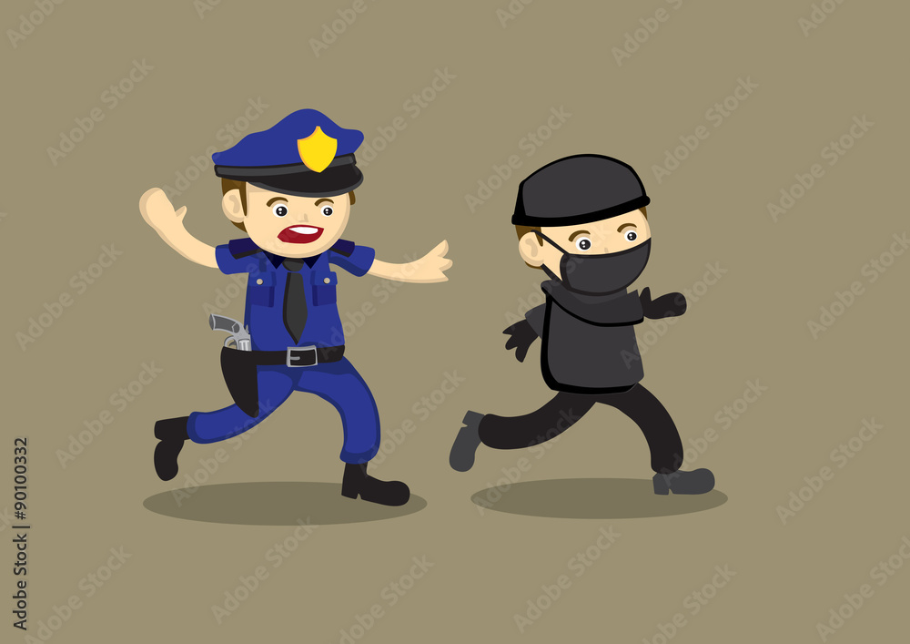 Policeman Chase Thief Vector Cartoon Illustration Policeman Chase Thief Vector Cartoon Illustration