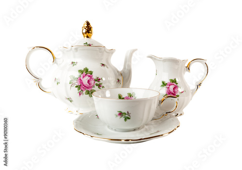 Tea Set with floral rose ornament in a classic style