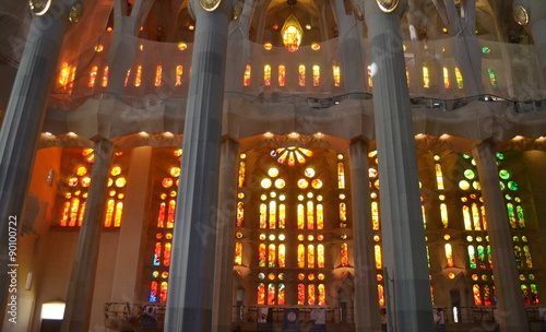 Sagrada Familia, beautiful and majestic interior view on a sunny day in Barcelona