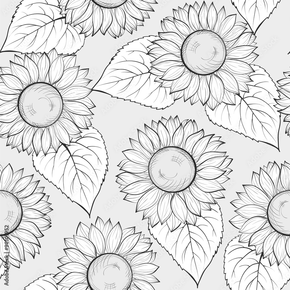 black and white seamless background with sunflowers. Stock Vector ...