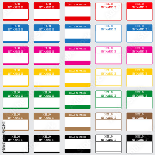 Set of different name tags with copy space.