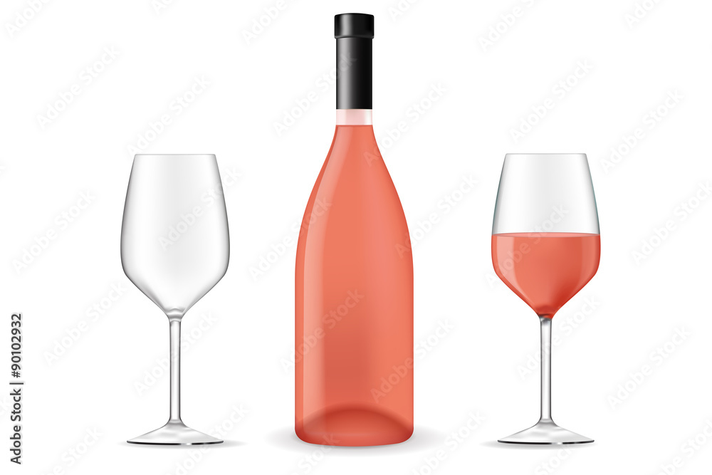 Bottle of rose wine with a glass Bottle of rose wine with a glass