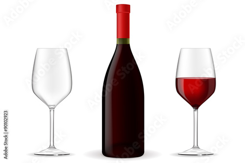 Bottle of red wine with glasses