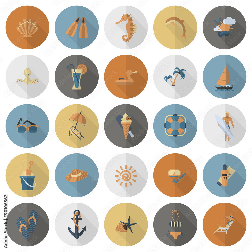 Summer and Beach Simple Flat Icons Summer and Beach Simple Flat Icons