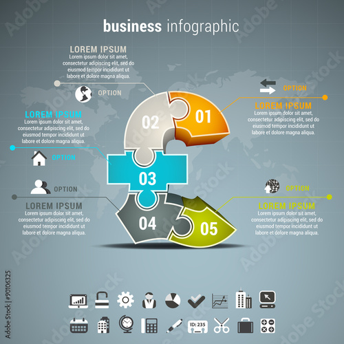 Business infographic with pound made of puzzle.