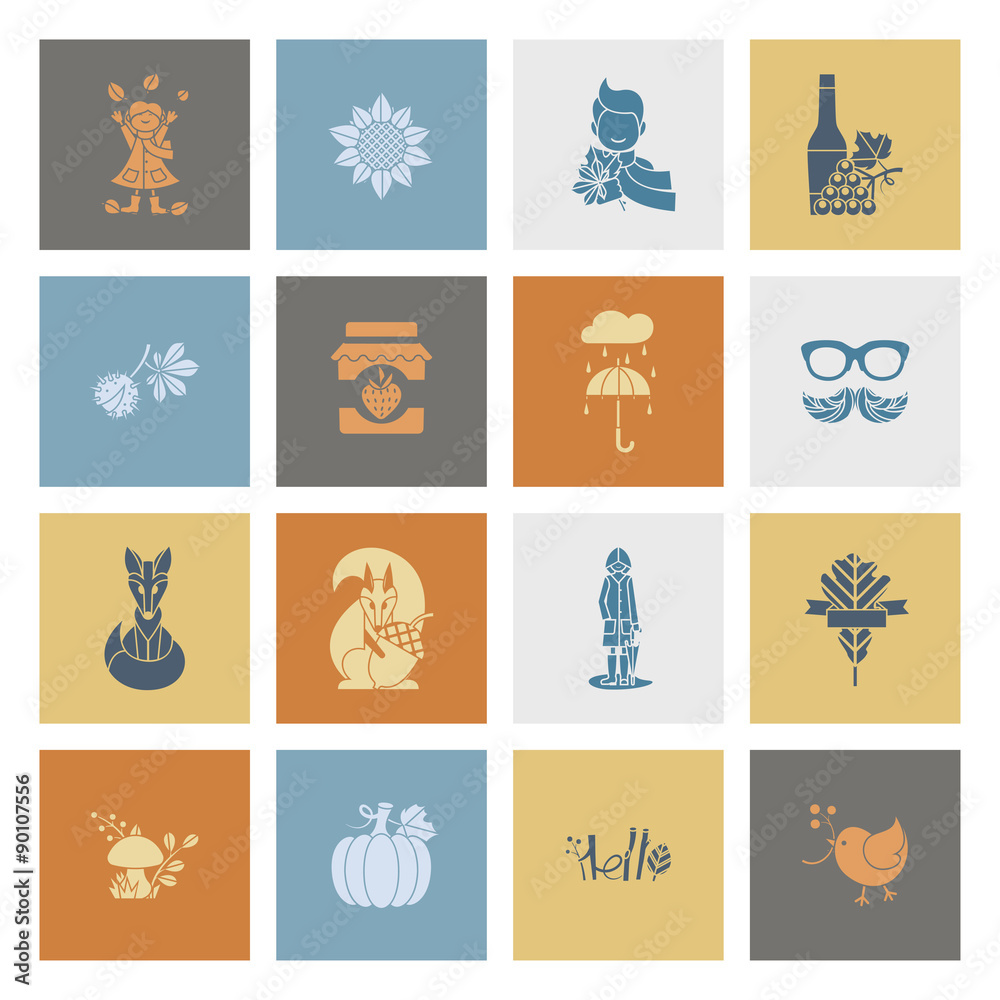 Set of Flat Autumn Icons Set of Flat Autumn Icons