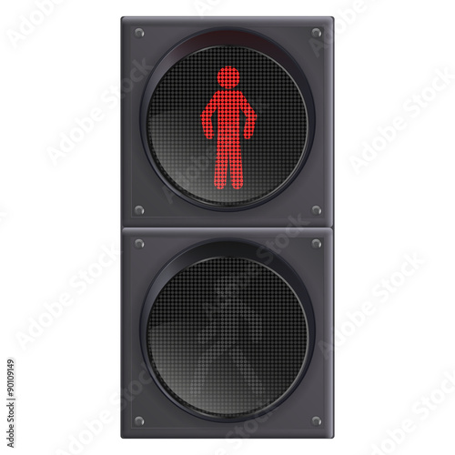 Pedestrian traffic light. With red light. 