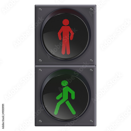 Pedestrian traffic light. Red and green light. 