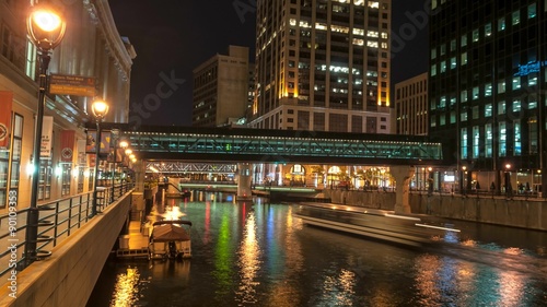 Milwaukee River at night Buildings and pedestrian bridge over the Milwaukee River