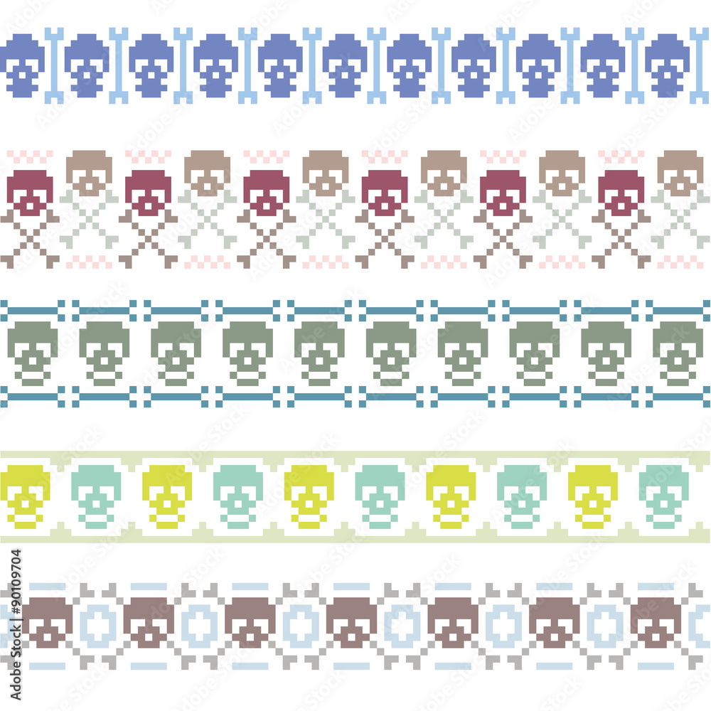 Fototapeta premium vector borders with pixel skulls