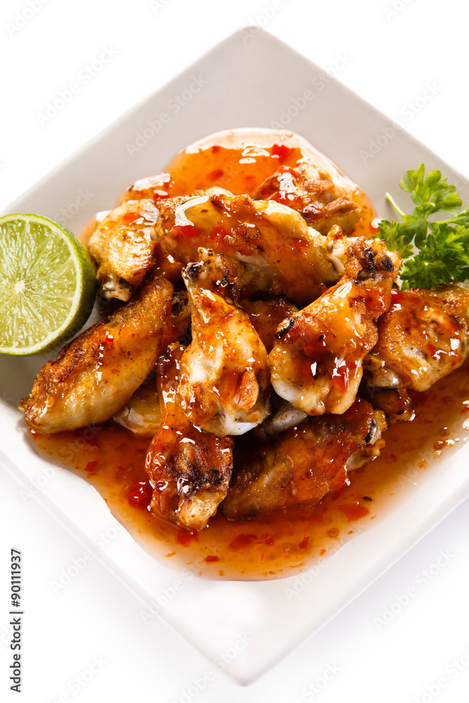 Grilled chicken wings and vegetables Grilled chicken wings and vegetables