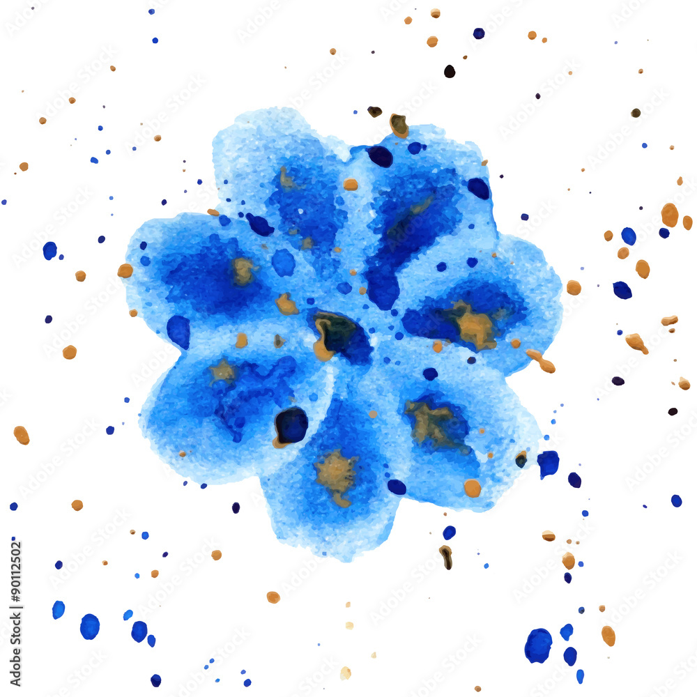 Blue flower splash watercolor hand drawn background