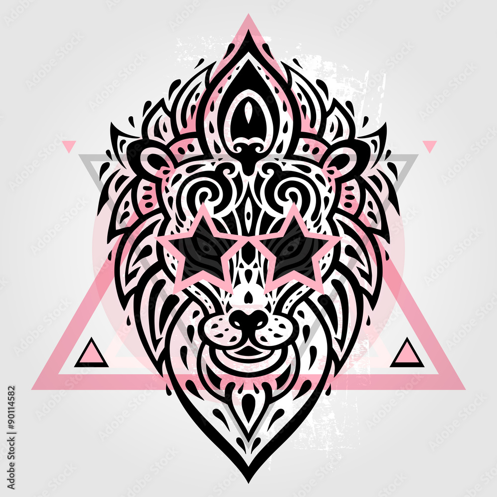 Fototapeta premium Lions head. Tribal pattern.