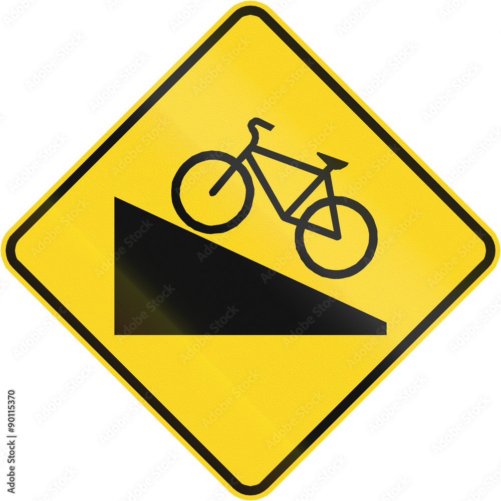 An Canadian warning traffic sign - Steep grade for cyclists. This sign is used in Quebec An Canadian warning traffic sign - Steep grade for cyclists. This sign is used in Quebec