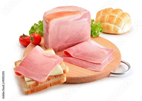 Round cutting board with ham and Sandwich