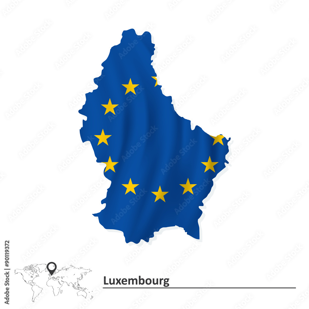 Obraz premium Map of Luxembourg with European Union flag