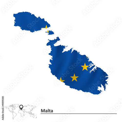 Map of Malta with European Union flag