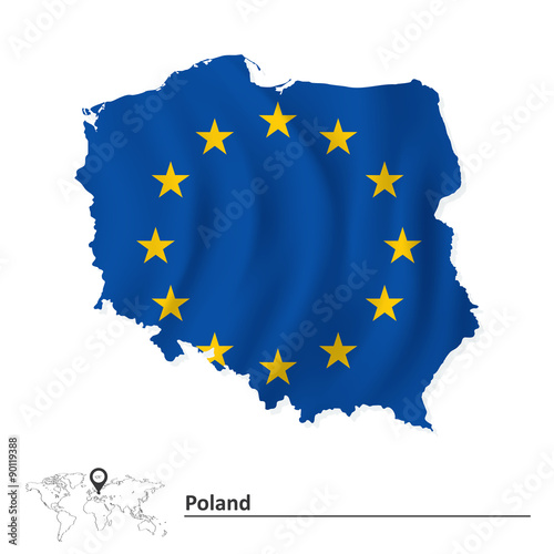 Map of Poland with European Union flag