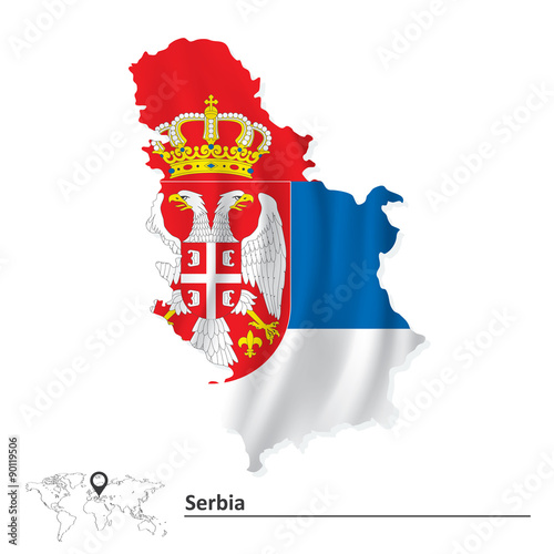 Map of Serbia with flag