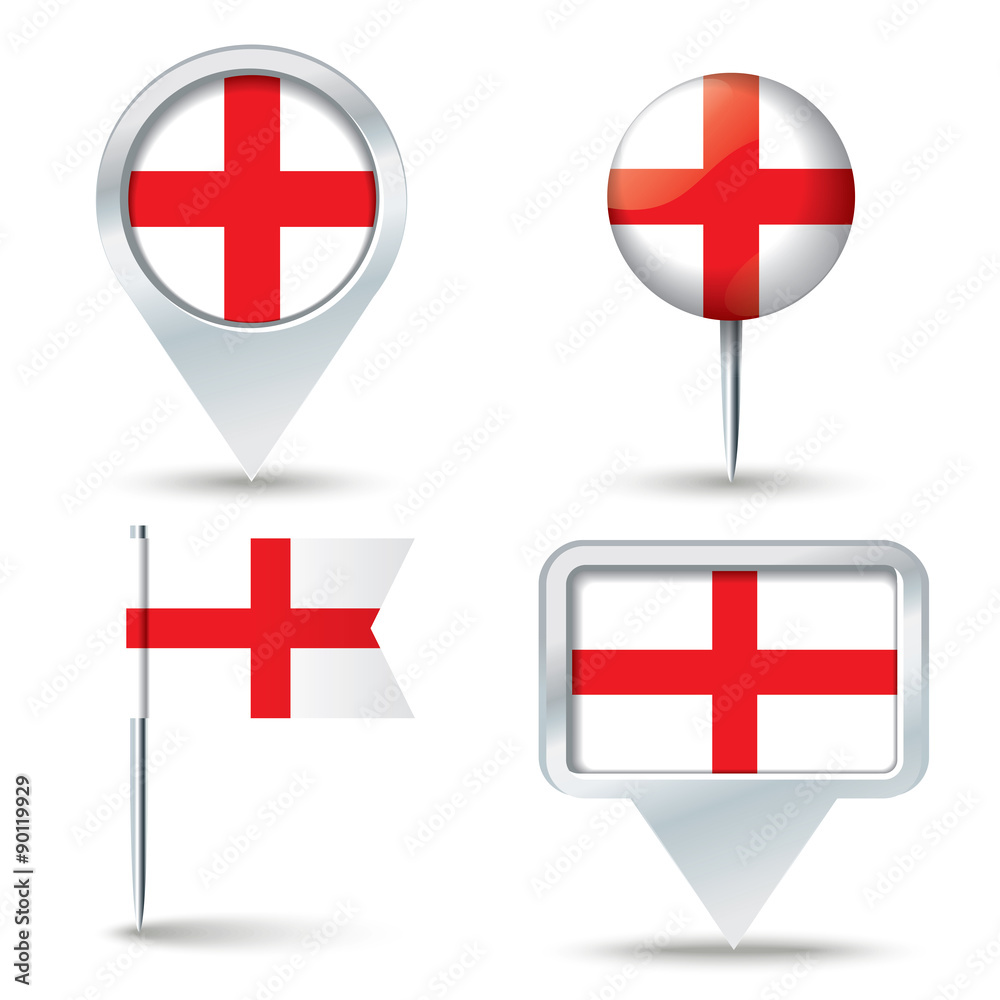 Map pins with flag of England