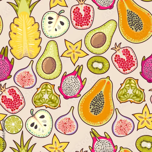 Tapety Bezszwowe owoce egzotyczne