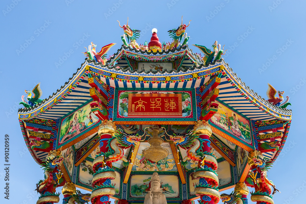Fototapeta premium chinese shrine in thailand on blue sky background