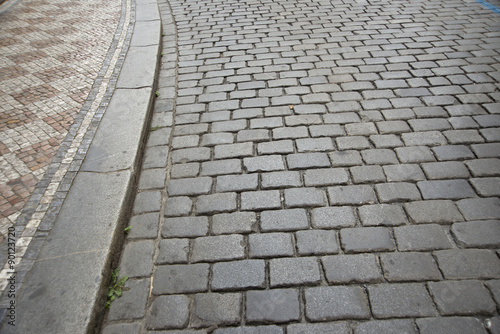 Stone roadway from granite area in Prague 2015