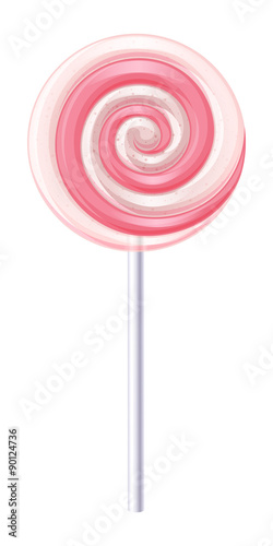Pink and white spiral candy. Strawberry lollipop.