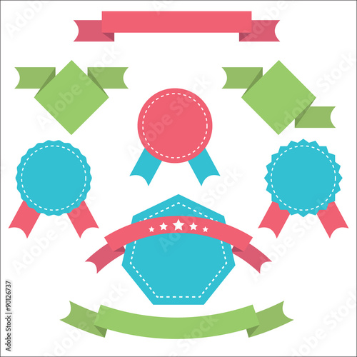 Set of ribbons, labels, banners in flat design. Colorful vector set.