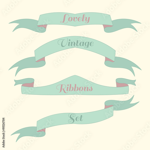 Bild auf Leinwand Mint color vintage ribbons set. Tender colors vector design.