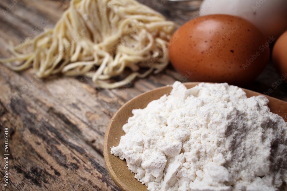 Making noodle with eggs and wheat flour Making noodle with eggs and wheat flour