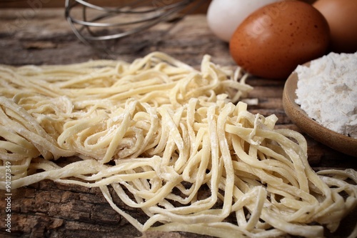 Making noodle with eggs and wheat flour