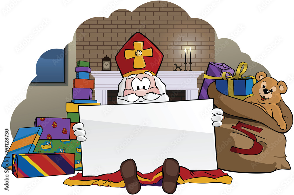 Sinterklaas zittend met blanco kaart.