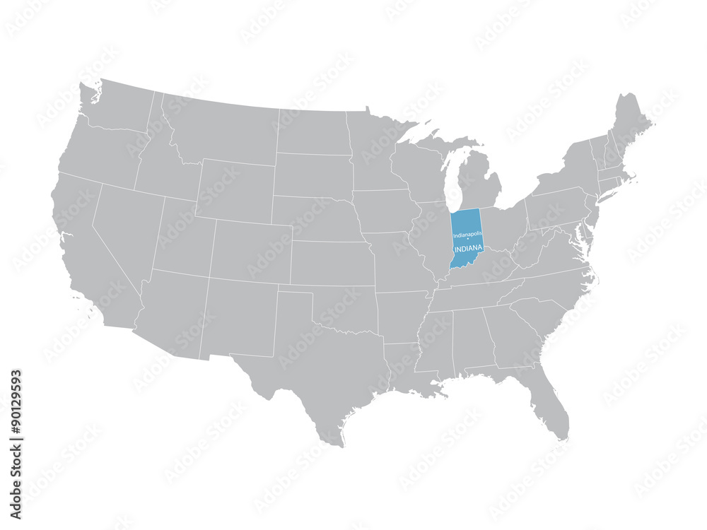 vector map of United States with indication of Indiana