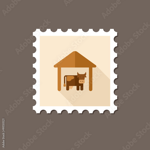 Cowshed flat stamp with long shadow