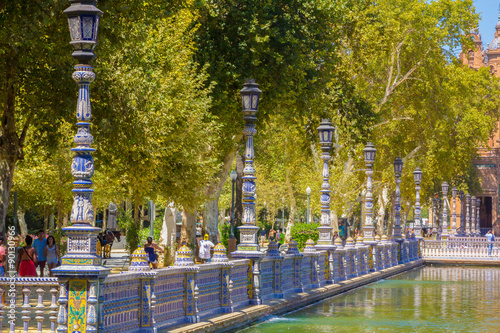 Details of the railing decorated ceramic Pond from the famous Place Sevilla spain