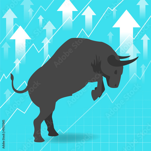 Bull market presents uptrend stock market concept in background