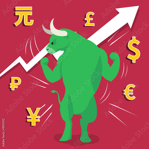 Bull market presents uptrend stock market concept in background
