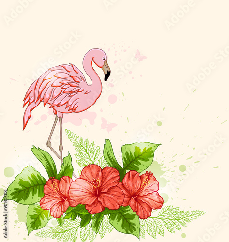 Red flowers and pink flamingo © artspace