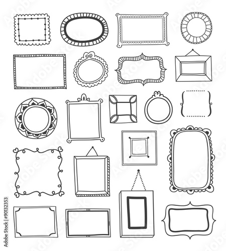 Hand drawn vintage frames made in vector outline