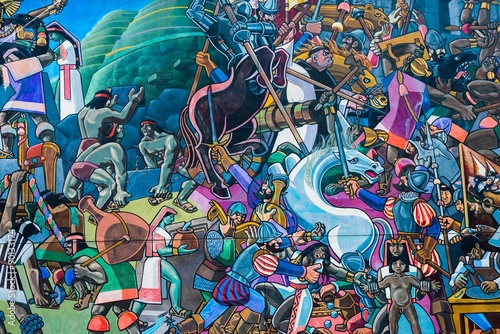 street art illustrating what the spanish conquistadores did to t