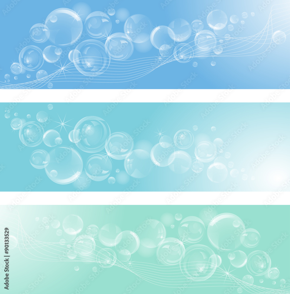 Soap bubbles backgrounds. Horizontal vector illustrations for your design.