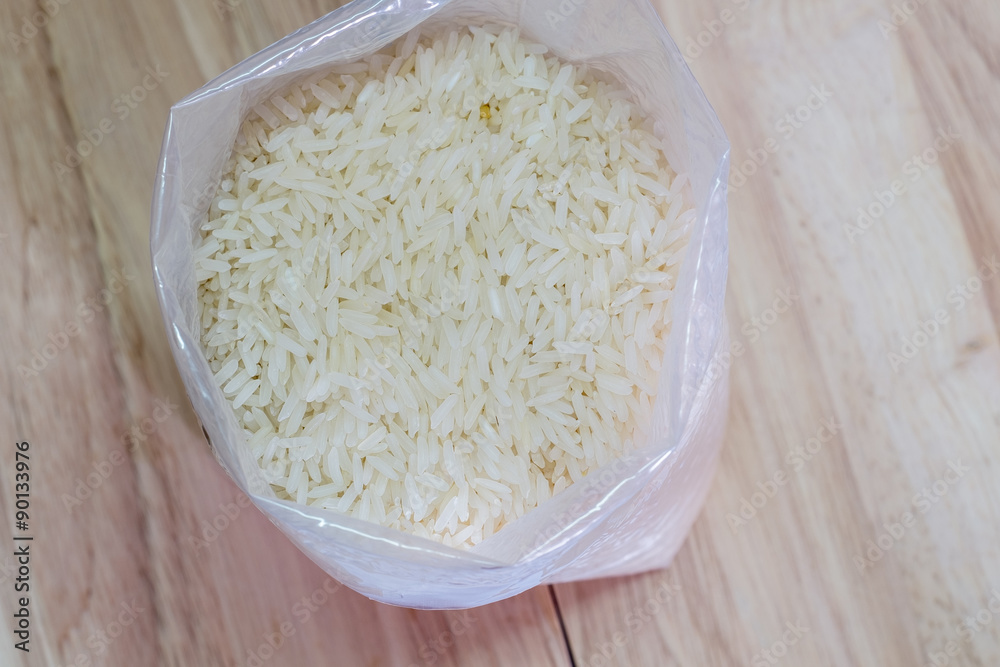 Jasmin rice on a pile in a bag Jasmin rice on a pile in a bag